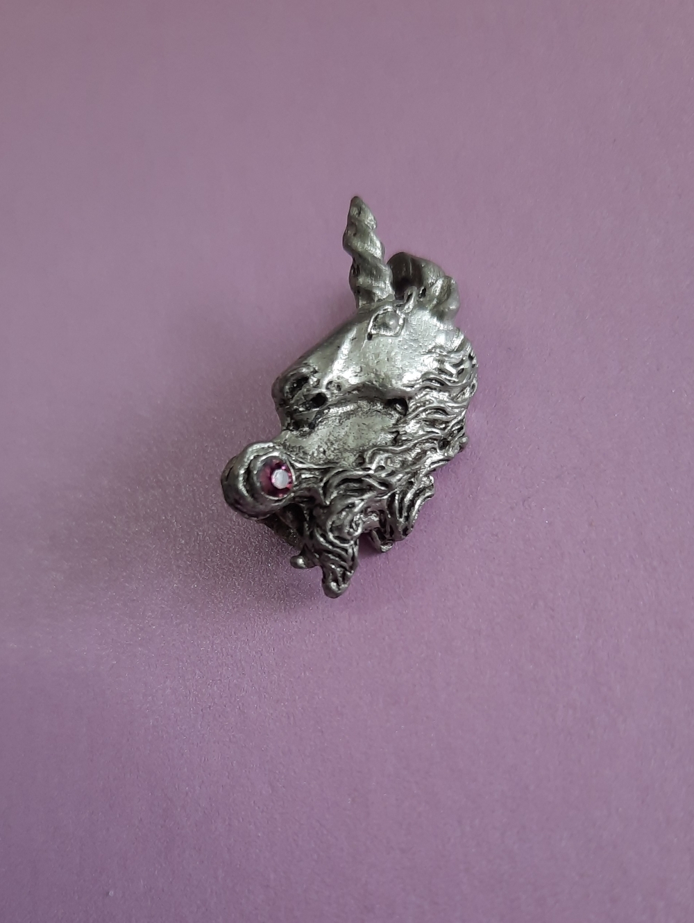 Pewter Unicorn Pendant Pink Crystal Accent
